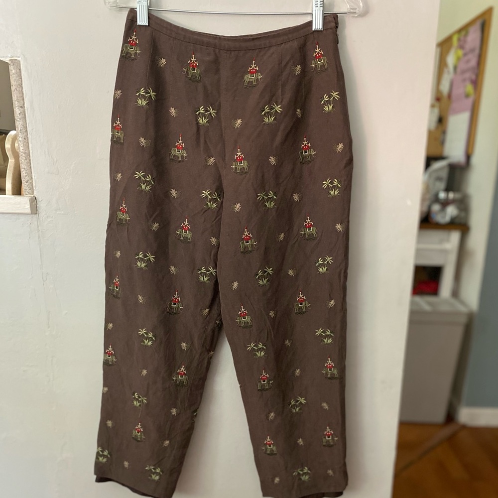 Vintage Talbots pants embroidered with palma and elephants!